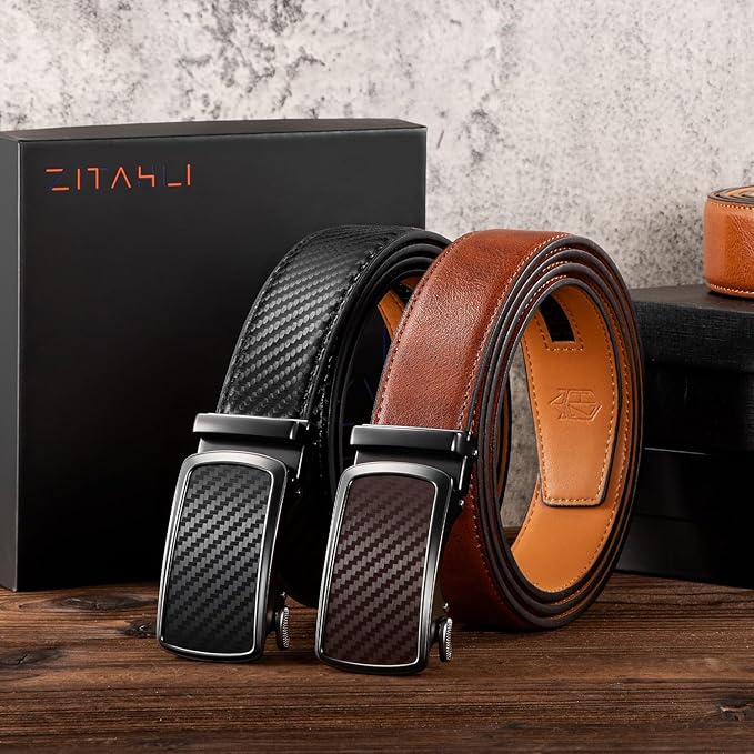 Zitahli Mens belt 2 Pack - Men Leather Belt Design for Work Business and Casual Golf Jeans-Men's Accessories Gifts for Men