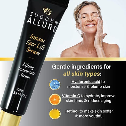 Sudden Allure Instant Face Lift Serum – Erase Under Eye Bags & Wrinkles in 60 Seconds - Firming Face & Eye Serum Cream - Instantly Tighten & Reduce Eye Bags & Crows Feet | Made in USA (10 ml, 2 Pack)