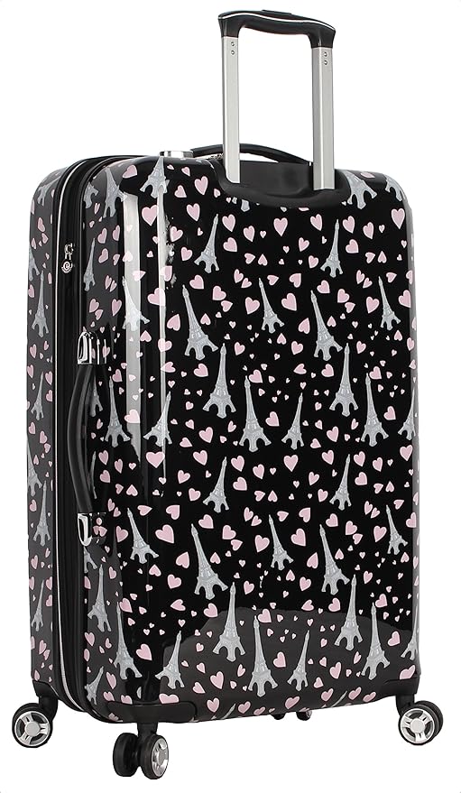Betsey Johnson 26 Inch Checked Luggage Collection - Expandable Scratch Resistant (ABS + PC) Hardside Suitcase - Designer Lightweight Bag with 8-Rolling Spinner Wheels (Paris Love)