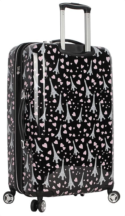Betsey Johnson 26 Inch Checked Luggage Collection - Expandable Scratch Resistant (ABS + PC) Hardside Suitcase - Designer Lightweight Bag with 8-Rolling Spinner Wheels (Paris Love)