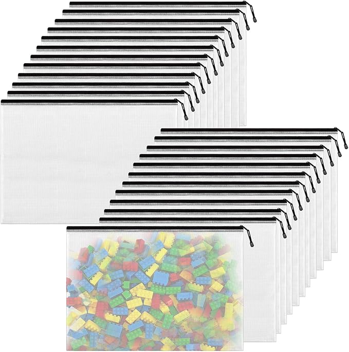 Mesh Zipper Pouch Bags, A4 Letter Size, 24 Pack Waterproof Document Mesh Bags, Zipper Bags for Organizing Office School Supplies, Toys, Cosmetics Travel Storage(Black 13.5×9.5 Inch)