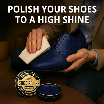 Eagle Shoe Shine Kit Navy Blue – 5-Piece Leather Shoe Polish & Cream Set with Brush & Cloths | Beeswax Waterproof Polish + Carnauba Wax Shoe Cream | Restore, Shine & Protect Dress Shoes & Boots