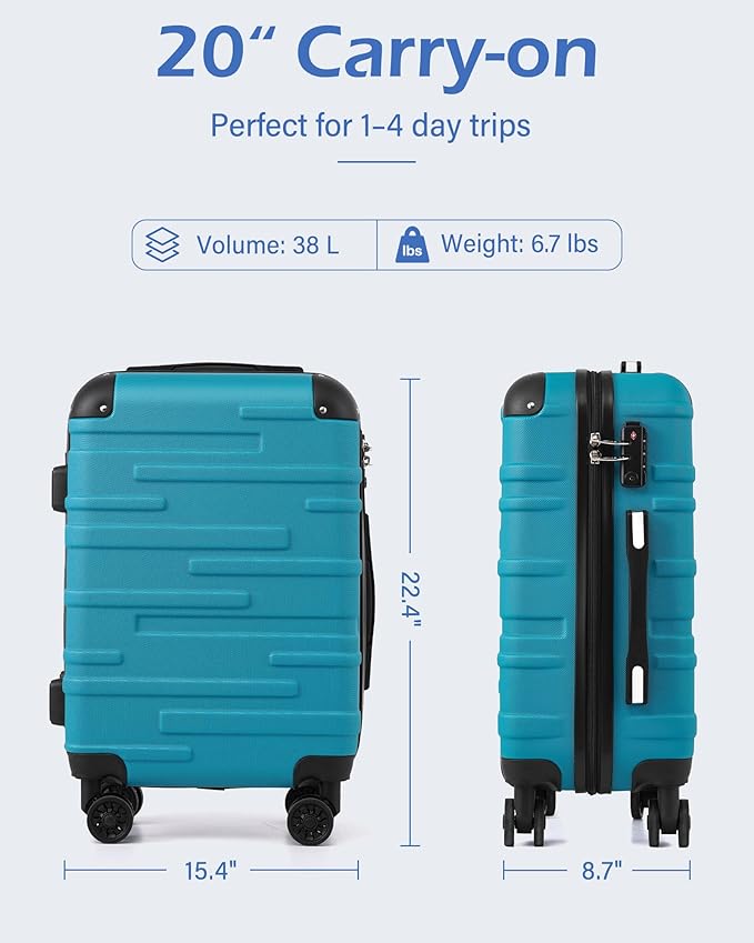 Coolife Luggage Suitcase Carry-on Hardside Travel Luggage TSA Lock Spinner Telescopic Handle