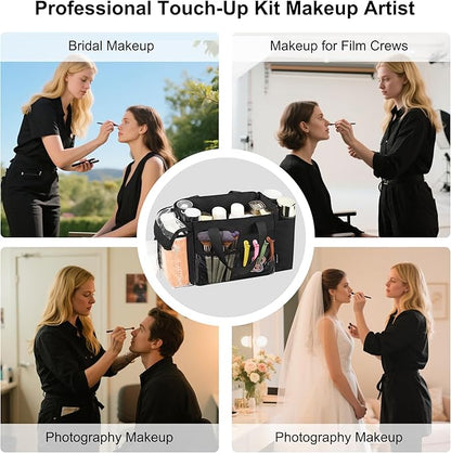 TANTO Travel Makeup Bag Small Cosmetic Bag Makeup Artist Bag Professional Touch Up Makeup Kit Bags with Detachable Dividers Multi Pocket Cosmetic Storage Organizer for Beauty Pros (Black)