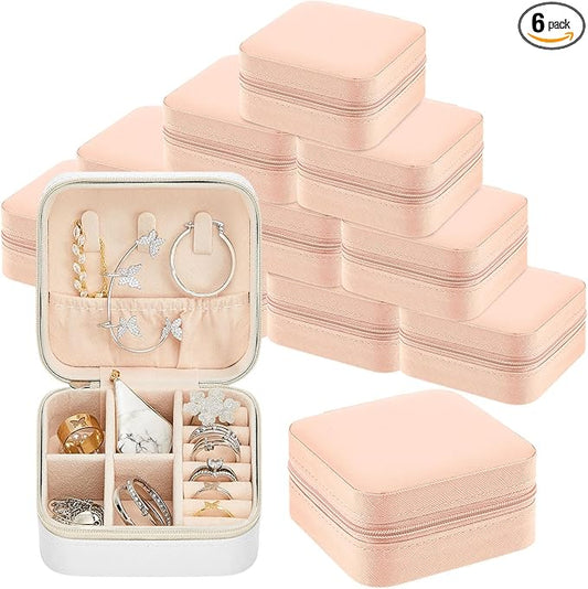 Taiyin 6 Pcs Travel Jewelry Case Box Bridesmaid Gifts Bulk Travel Jewelry Cases Boxes Small Jewels Organizers Mini Accessories Ornaments Storage for Women Girls Wedding Gifts (White,Pink)