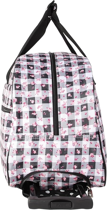 Betsey Johnson Designer Carry On Luggage Collection - Lightweight Pattern 22 Inch Duffel Bag- Weekender Overnight Business Travel Suitcase with 2- Rolling Spinner Wheels (Gingham Roses)
