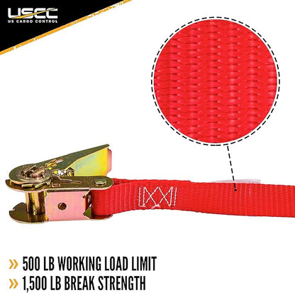 US Cargo Control Endless Ratchet Straps, 1 Inch Wide X 20 Foot Long Open End Ratchet Strap, Red Endless Ratchet Strap Tie Downs with Many Uses, Perfect Small Cargo Straps with Ratchet, 4 Pack