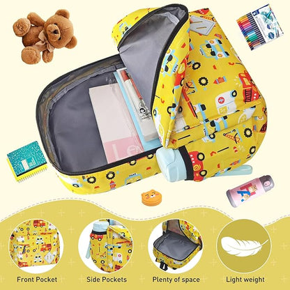 Kids Backpack for Girls Boys - 15 Inch Cute Cars Little Kids Backpack Waterresistant Toddler Preschool Kindergarten School Bag for Aged 3-8, Yellow