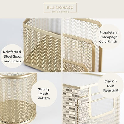 BLU MONACO Gold Desk Accessories Set – 5-Piece Office Organizer with Hanging File Holder, File Organizer & Boho Desk Décor for Women