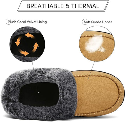 Mishansha Women's House Shoes Memory Foam Suede Moccasin Slippers Winter Warm Fleece Lined Home Shoes with Anti-Skid Rubber Sole