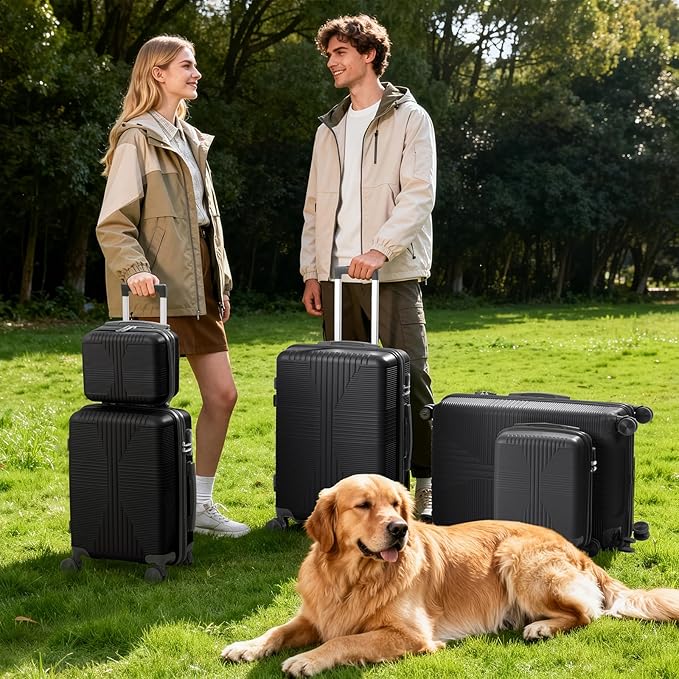 Karl home Luggage Sets 5 Piece, PP Hard Case Suitcase Set with Built-in Lock Spinner Wheels, Lightweight Durable Carry on Luggage for Business Travel - Black (12/16/20/24/28")