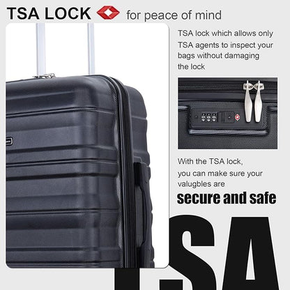 3 Piece Luggage Sets, PC Lightweight Expandable Suitcase with Two Hooks, Spinner Wheels, TSA Lock, (20/24/28) (Black)