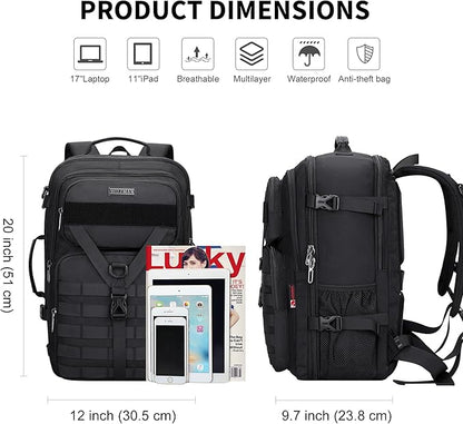 WITZMAN Carry On Travel Backpack for Men Large Convertible 45L Fit 17 Inch Laptop Backpack 3 in 1 Bag for Airline Approved(B688 Black)