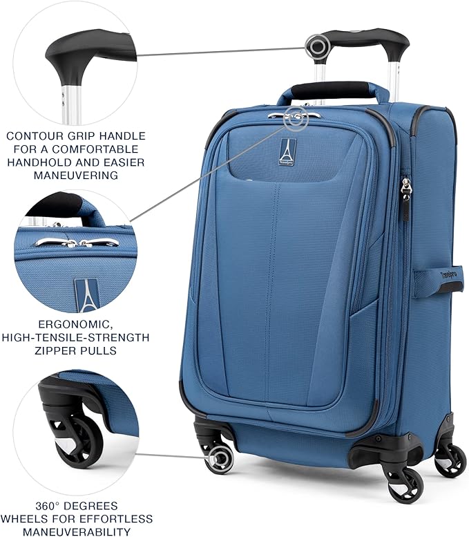 Travelpro Maxlite 5 Softside Expandable Luggage with 4 Spinner Wheels, Lightweight Suitcase, Men and Women, International, Ensign Blue, Carry-on 21-Inch