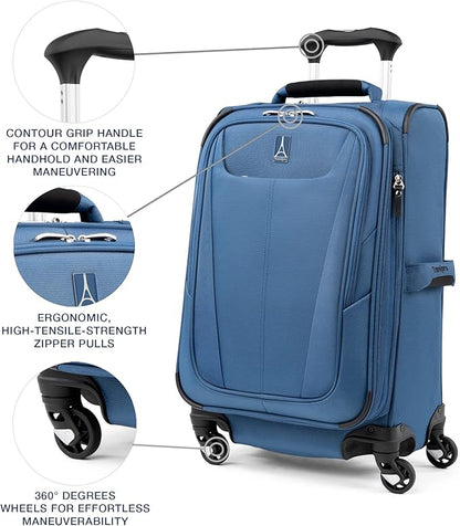 Travelpro Maxlite 5 Softside Expandable Luggage with 4 Spinner Wheels, Lightweight Suitcase, Men and Women, International, Ensign Blue, Carry-on 21-Inch