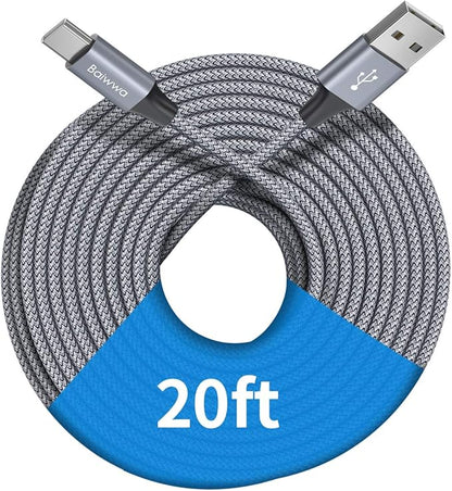 Baiwwa Extra Long USB C Cable 20ft, USB A to Type C Cable Charger Cord Premium Nylon Braided for iPhone 16 15 Series Samsung Galaxy Note Tab, Moto, LG, Pixel and More USB C Smartphone & Tablet