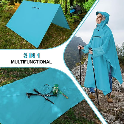 Andake Waterproof Rain Poncho for Adults Unisex,230T Ripstop Polyester,Raincoat Gear with Transparent Viewing Window Outdoors