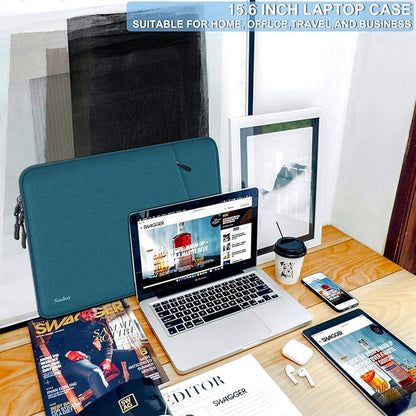 Laptop Sleeve 15.6 inch, Shockproof Protective Computer Sleeve Cover with Accessories Pocket, Water Resistant Traveling Carrying Laptop Bag Compatible for MacBook Dell HP Acer Asus Lenovo, Cyan