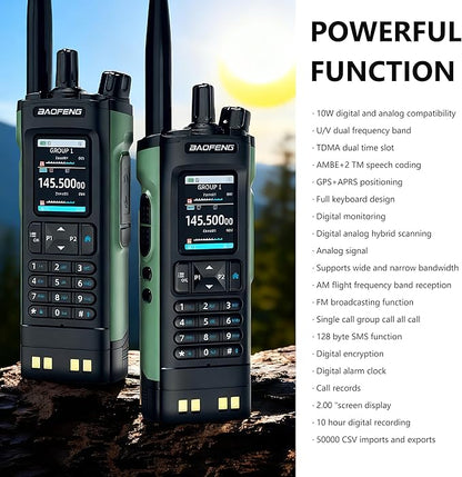 BAOFENG DMR DM-32UV Radio 10W Digital Two-Way Radio Walkie Talkie with GPS APRS NOAA Alerts Handheld ham & Complete Kit (Tactical Antenna Carry Case Programming Cable Emergency Card) for Adults
