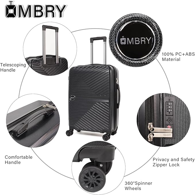 Luggage Set 3 Pieces -Suitcase Set - Carry on Luggage with Wheels - Check-in Luggage - PC + ABS Durable Suitcase Rotating Silent Wheels 3-Piece 20/24/28 Black