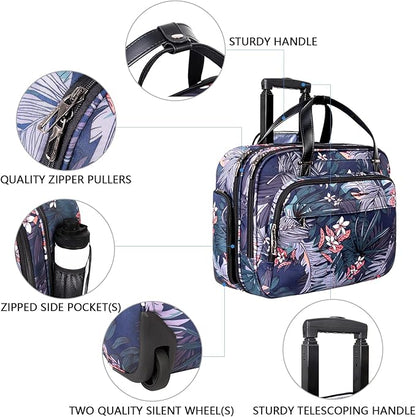 VANKEAN Rolling Laptop Case for Women, Premium Rolling Travel Bag Fits Up to 15.6 Inch Laptop Carry on Briefcase Water-Proof Overnight Computer Bags with RFID Pockets