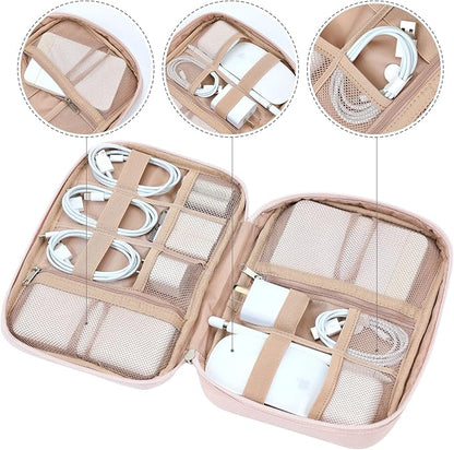 NISHEL Travel Cord Organizer Case, Tech Electronic Bag, Essentials for Charger, Cable, Phone, Hard Drive, USB, SD Card, Pink