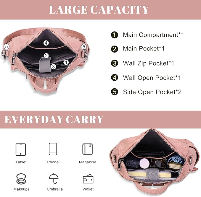 Genuine Leather Backpack Purse for Women: Fashion Ladies Convertible Backpack Designer Shoulder Handbag for Travel