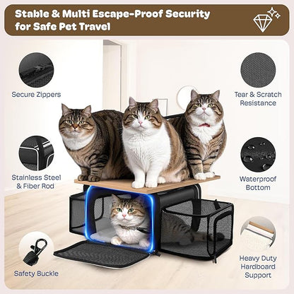 Top and 2 Sides Expandable Large Cat Carrier 18x13.5x9.5, TSA Airline Approved Dog Carriers for Large Dogs, Soft-Sided Pet Carrier with Self-Locking Zippers for Kitten,Rabbit,Puppy, Black White