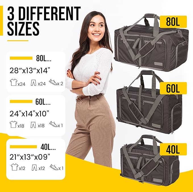 LEGEND 80L Foldable Duffle Bag for Travel - Packable Duffle Bags w/Shoe Compartment - Tear Resistant Collapsible Duffel Bags for Traveling - Lightweight Folding Duffel Bag for Men & Women -Chocolate