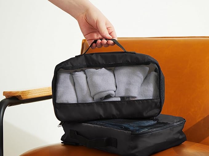 Covermates Packing Cube Set - Premium Polyester - Dual Zipper Pulls - Carrying Handle - Front Mesh Window - Travel Organization, Black