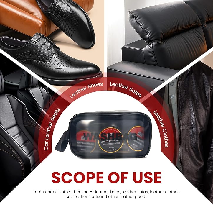 IKI Leather Boot Care Kit - 10 PCS Shoe Polish & Shine Kit with Black Shoe Polish, Sponge Applicators, Horsehair Brush, Microfiber Cloth and Wash Bag, Shoe Care Set for Men & Women