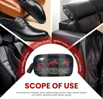 IKI Leather Boot Care Kit - 10 PCS Shoe Polish & Shine Kit with Black Shoe Polish, Sponge Applicators, Horsehair Brush, Microfiber Cloth and Wash Bag, Shoe Care Set for Men & Women