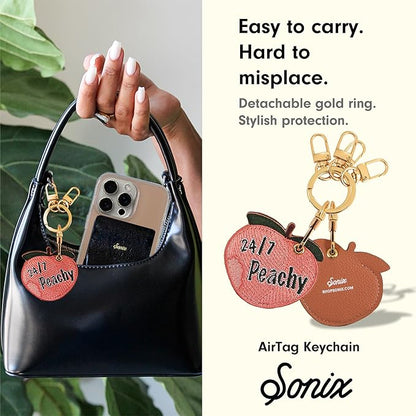 Sonix Keychain Case Compatible with Apple AirTag | Protective AirTag Cover Keychain Charm | 24/7 Peachy, Embroidered Peach Charm | Peach