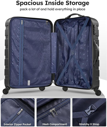 Suitour Luggage Sets 3 piece, Hardside Lightweight Suitcase sets with Spinner Wheels,TSA Lock,20/24/28 inches Travel Luggage Black