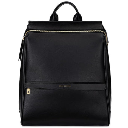 MIA + SOPHIA Leather Diaper Bag Backpack with USB Charging port, Changing Pad, Stroller Straps, and Bottle Holder (Black Sophia)