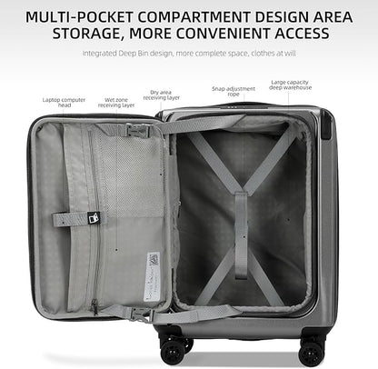 Premium Carry On Luggage, 20 Inch Top Opening Aluminum Frame Lightweight Airline Approved ABS+PC Hard Shell Suitcases with Silent Wheels, TSA Lock, Front Pocket and Wet-dry Separated Six-piece Set