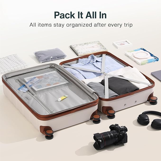 Luggage Sets 2 Piece 20/24 Inch (3-YEARS VIP SERVICE) Hardside Ultra Durable Expandable Lightweight Polycarbonate Carry On Travel Suitcase with Spinner Wheels TSA Lock, Elegant White