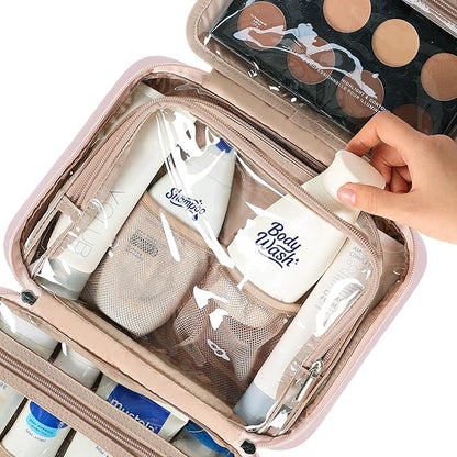 NISHEL Travel Toiletry Bag for Women, Makeup Essentials Organizer, Hanging Case for Accessories, Cosmetics, Medium Size, Pink