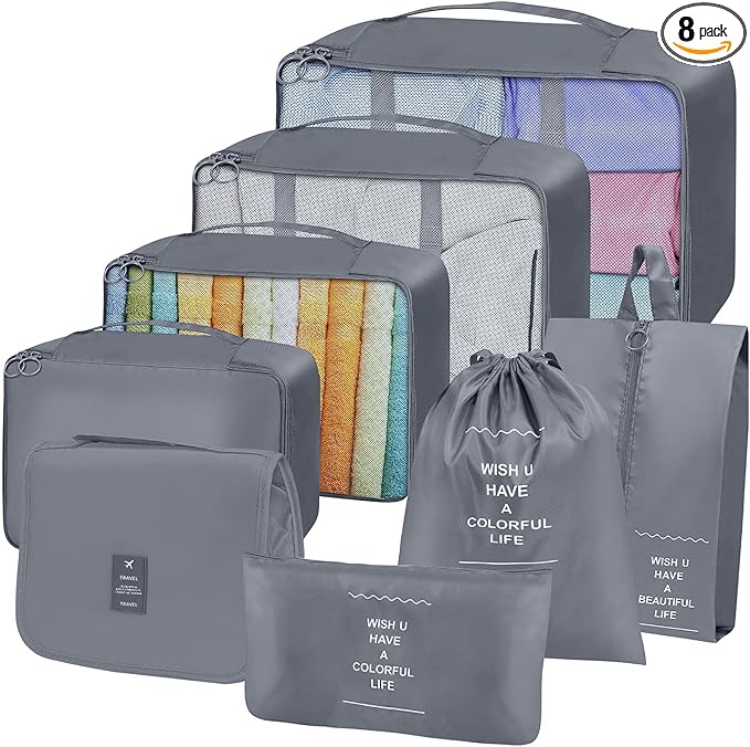 8 Set Packing Cubes, Travel Luggage Packing Organizers (GREY)