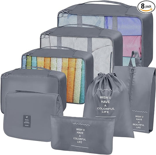8 Set Packing Cubes, Travel Luggage Packing Organizers (GREY)