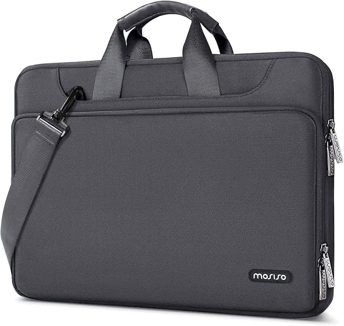 MOSISO 360 Protective Laptop Shoulder Bag Compatible with MacBook Air/Pro, 13-13.3 inch Notebook, Compatible with MacBook Pro 14 inch M5 M4 M3 M2 M1,Matching Color Sleeve with Belt, Slate Gray