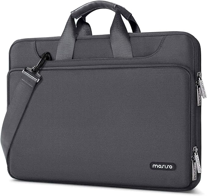 MOSISO 360 Protective Laptop Shoulder Bag Compatible with MacBook Air 15 M4 A3241 M3 A3114 M2 A2941/Pro 16 inch M4 M3 M2 M1, 15-15.6 inch Notebook,Matching Color Sleeve with Belt, Slate Gray