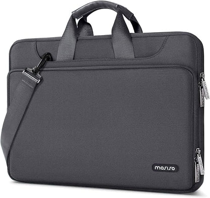 MOSISO 360 Protective Laptop Shoulder Bag Compatible with MacBook Air 15 M4 A3241 M3 A3114 M2 A2941/Pro 16 inch M4 M3 M2 M1, 15-15.6 inch Notebook,Matching Color Sleeve with Belt, Slate Gray