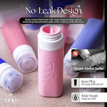 unigo Travel Bottles For Toiletries, 5-pack 3.oz TSA Aprroved Travel Size Bottles, Containers For Toiletries, BPA Free, Leak Prrof, Refillable Containers Bottles (Purple)