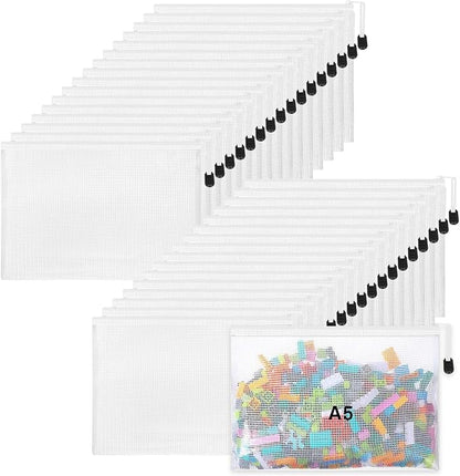 Jetec 32 Pcs Mesh Zipper Bags Toy Storage Bikini Organizer Bag Bolsas Para Guardar Trajes De Bano Waterproof Zipper Reusable Pouch Puzzle Multipurpose for Storage Office(White,9 x 7 Inch)