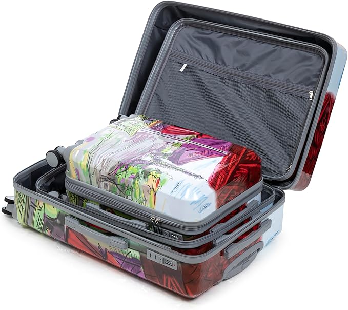 Campfun Luggage Sets 3 Piece, Hardside PC Suitcase Sets with Double Spinner Wheels, Durable Printed Pattern Carry On Luggage with TSA Lock, 20/24/28 inch(Iron Tower)