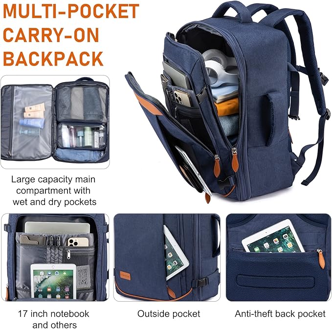 LOVEVOOK Carry on Backpack, 45L Large Travel Backpack for Women Men Airline Approved, Expandable Large Suitcase Backpacks With 4 Packing Cubes, Aer Travel Pack 3, Water Resistant Weekender Bag
