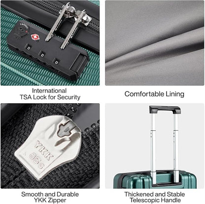 Hanke Luggage Sets 3 piece Carry On Luggage with Wheels PC Hard Shell Suitcases Lightweight Checked Travel Luggage Large Travel Suitcase Woman Men 20/24/29 Inch(Blackish Green)
