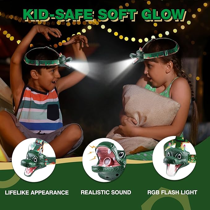 EverBrite Kids Dragon Headlamp with RGB Lights, LED Head Lamp with Roar & Silent Mode, Batteries Included, Fun Hands-Free Headlight for Boys & Girls, Great Gift for Birthday & Christmas, Dragon Toy