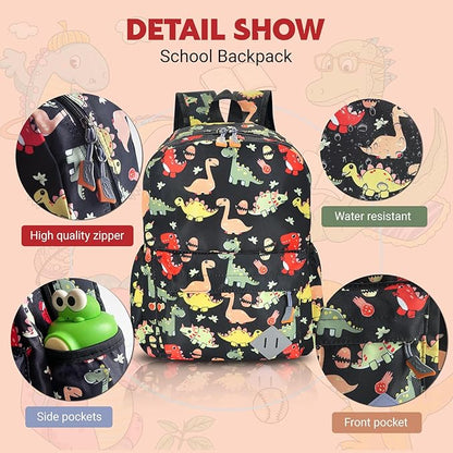 Kids Backpack for Preschool Kindergarten - 15 Inch Lightweight Dinosaur Cute School Bag for Boys Girls Ages 3-8, Black